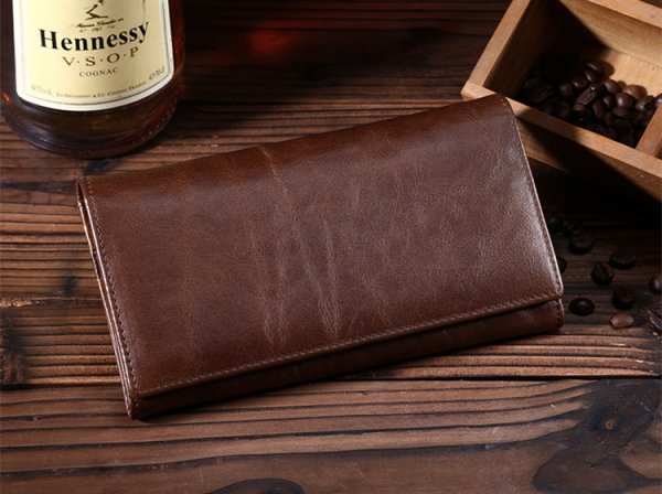 First Layer Leather Wallet Long Vintage Oil Wax