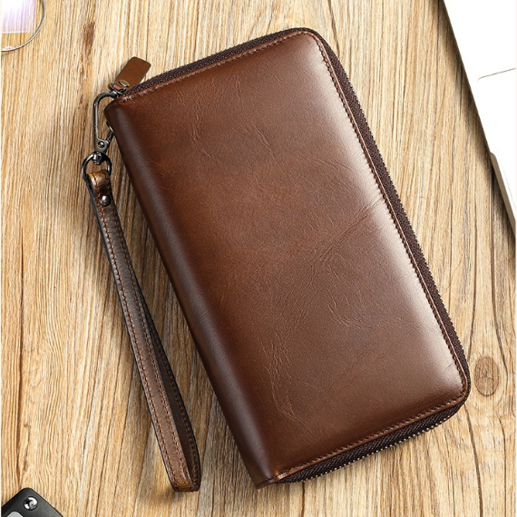 Men's Long Genuine Leather Clutch Wallet Zipper